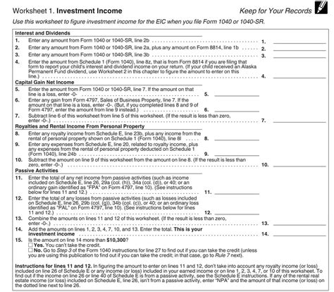 Irs Form Instructions Earned Income Credit Worksheet