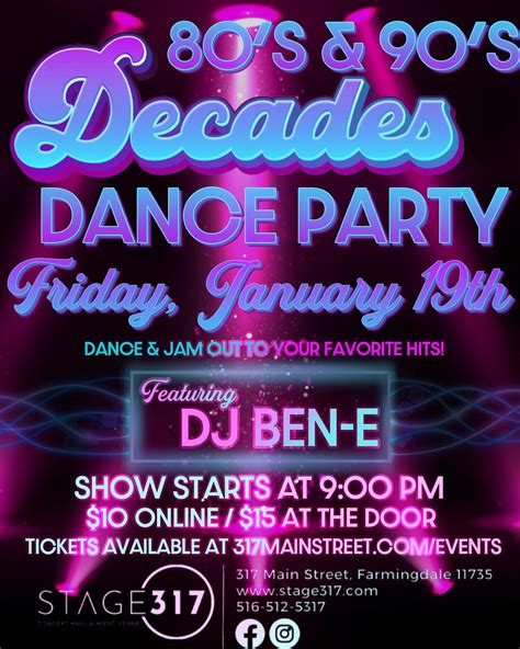 80 s and 90 s decades dance party with dj ben e tickets in farmingdale ny united states