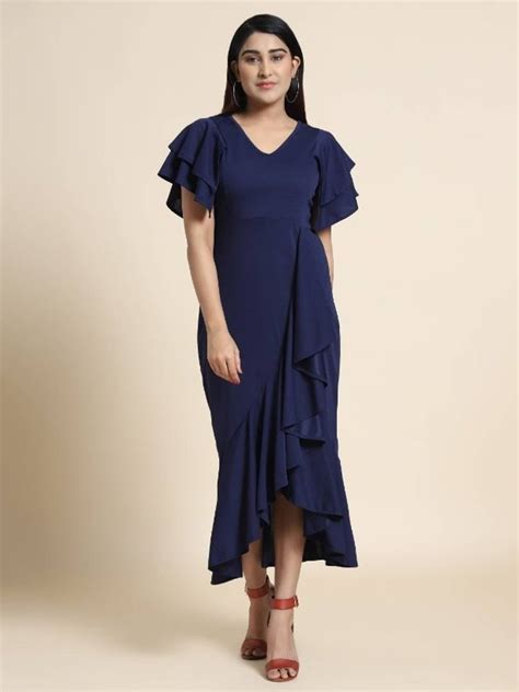 Solid Bodycon Blue Dress महिलाओं की डिजाइनर ड्रेस लेडीज डिजाइनर ड्रेस