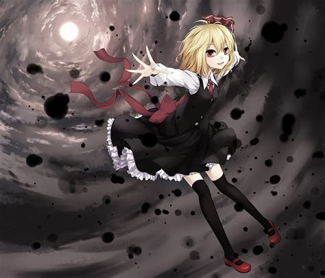 Blondes Touhou Dress Red Eyes Short Hair Thigh Highs Open Mouth Rumia