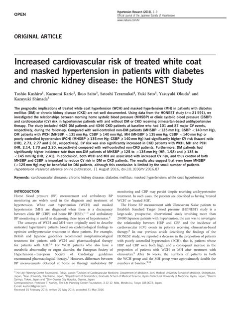 Pdf Increased Cardiovascular Risk Of Treated White Coat