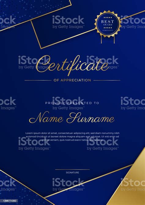 Certificate Of Appreciation Template Gold And Blue Color Clean Modern