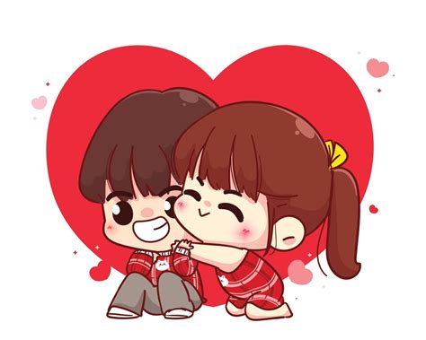 Amantes Pareja Abrazándose Feliz San Valentín Personaje De Dibujos
