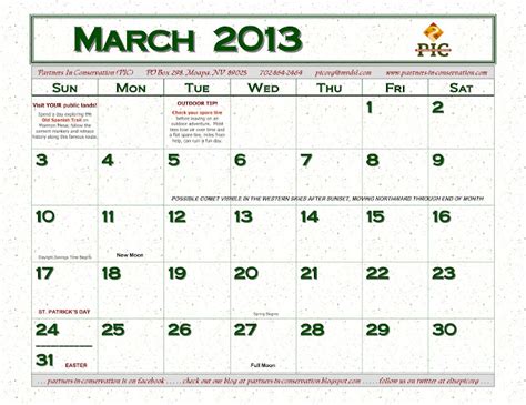 Pic Blog March 2013 Calendar Pages