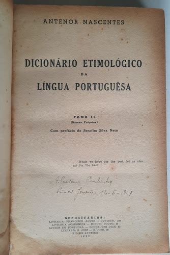 Dicionário Etimológico Da Língua Portuguesa Tomo Ii O Buquineiro