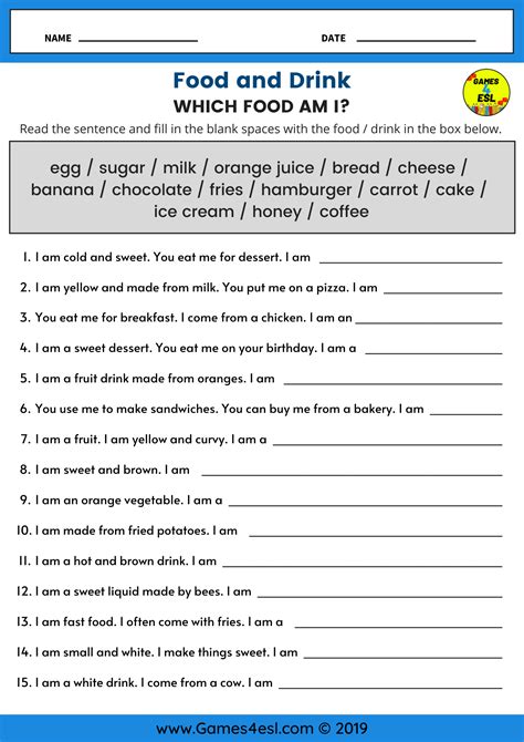 What Food Am I Esl Worksheet For Beginners Esl Worksheets For