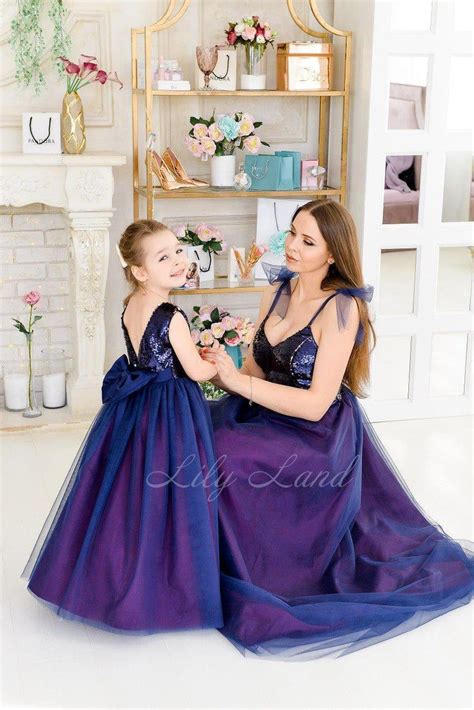Matching Dresses Mother Daughter Navy Blue Purple Dress For Wedding