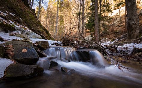 Free Images Cascade Cold Creek Environment Forest Ice Idyllic