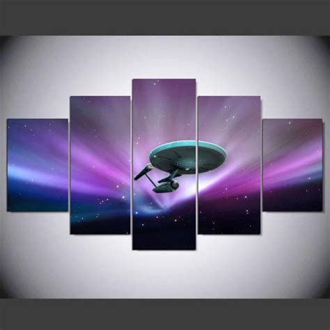 Star Trek In Blazing Night Sky Movie 5 Panel Canvas Art Wall Decor