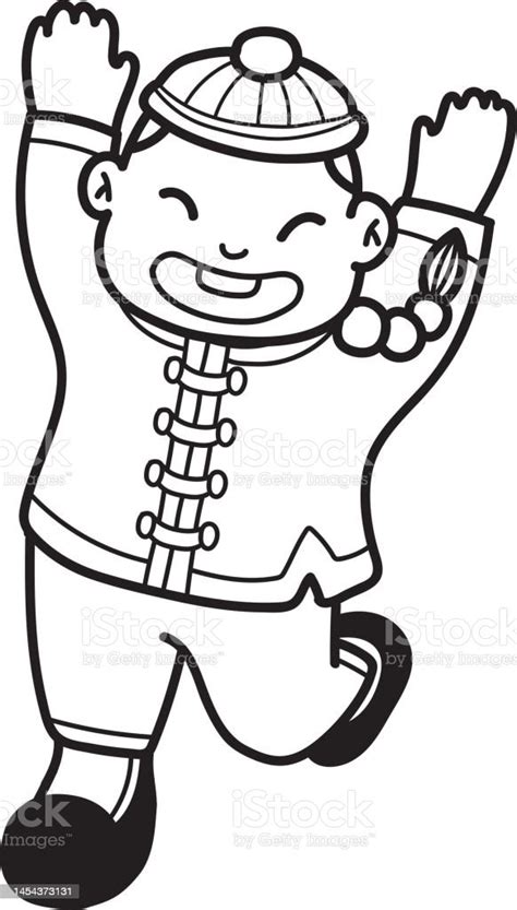 Hand Drawn Chinese Boy Is Happy Illustration Stock Illustration