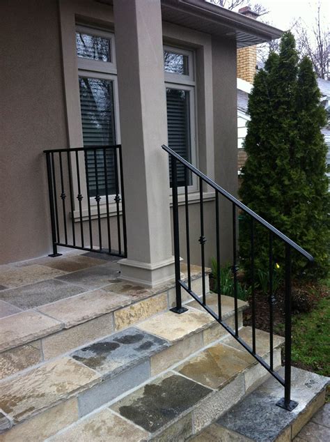 Vevor wrought iron handrail, fit 1 or 2 steps outdoor stair railing, adjustable front porch hand rail, black transitional hand railings for concrete steps or wooden stairs with installation kit. exterior_railing_wrought_iron_4 | Bellferro Ironworks | Custom Wrought Iron | Railings, Fences ...