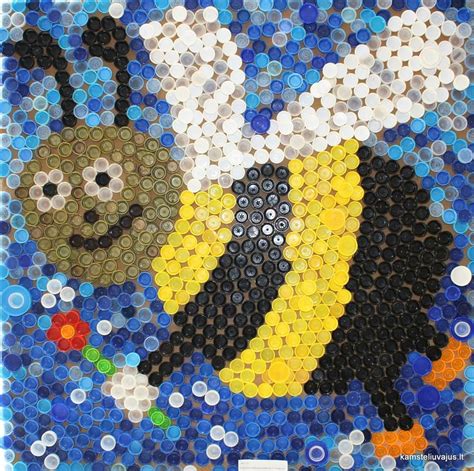 A Mosaic With Two Bees On Its Back And One Bee In The Middle