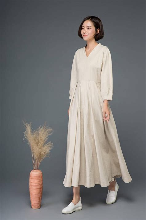 Beige Linen Dress Linen Dress Women Dress Maxi Dress Long Etsy