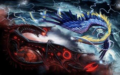 dragon, Feathers, Lightning, Clouds Wallpapers HD ...
