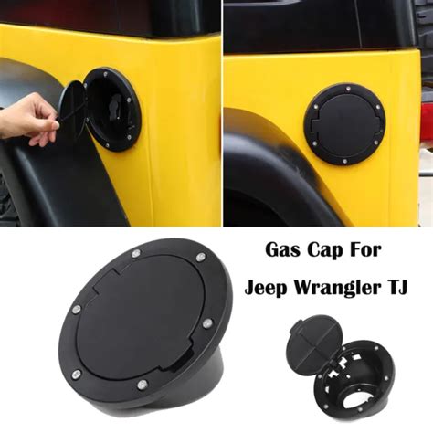 Black Fuel Filler Door Tank Lid Gas Cap Cover For Jeep Wrangler Tj