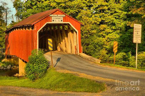 Sunset At The Enslow Covered Bridge Photograph By Adam Jewell Fine