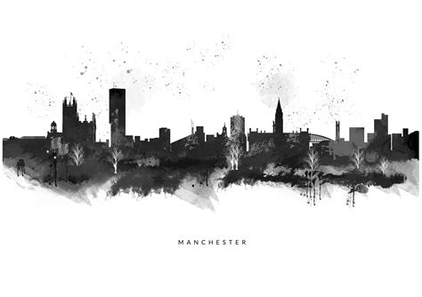 Manchester Skyline Canvas Print Black On White Background Etsy