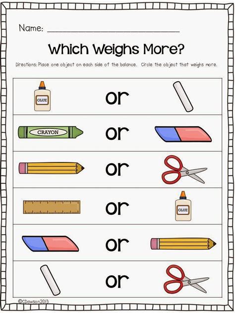 Measurement Worksheet Kindergarten