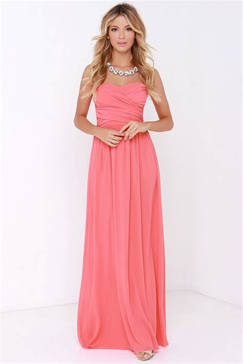 royal engagement strapless coral pink maxi dress coral bridesmaid dresses pink maxi dress