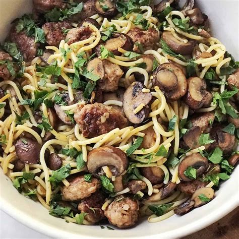 Spaghetti With Mushrooms And Sausage Cooking With Coit