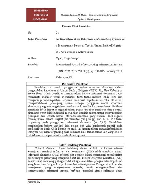 Jadi, ayo baca ulasan singkatnya dalam artikel finansialku berikut ini. Jurnal Internasiol Sistem Informasi Manajemen / Sistem informasi, organisasi, dan strategi ...