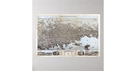 Vintage Pictorial Map Of New Bedford Ma 1876 Poster Zazzle