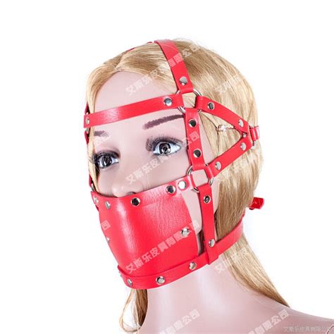 Sex Products Red Leather Mask With Open Mouth Gag Ball Fetish Mask Bdsm Bondage Hood Adult Games