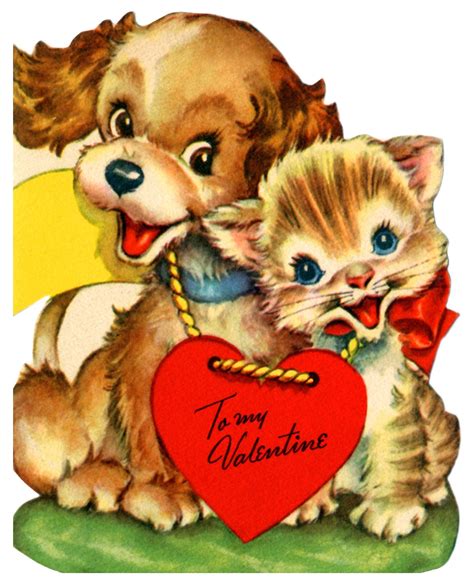 Puppy And Kitten Vintage Valentine Vintage Valentines Dog Valentines