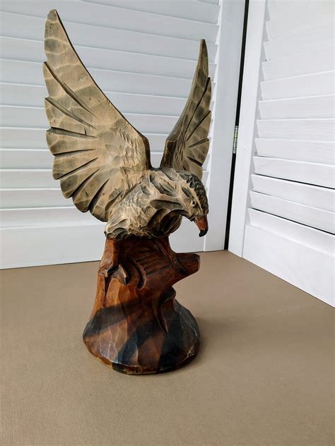 Vintage Wooden Eagle Soviet Hand Carved Eagle Handmade Wooden Etsy