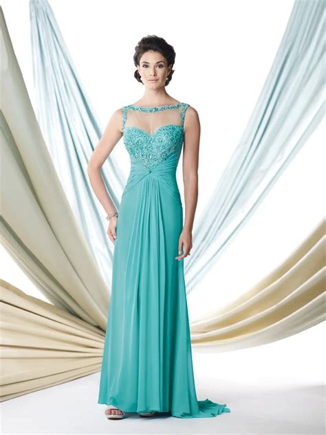 Latest Design Turquoise Mother Of The Bride Dress 2015 Sheer Neck Bling