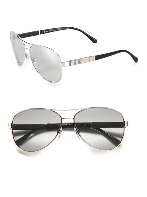 Burberry 59mm Check Print Aviator Sunglasses In Metallic For Men Lyst