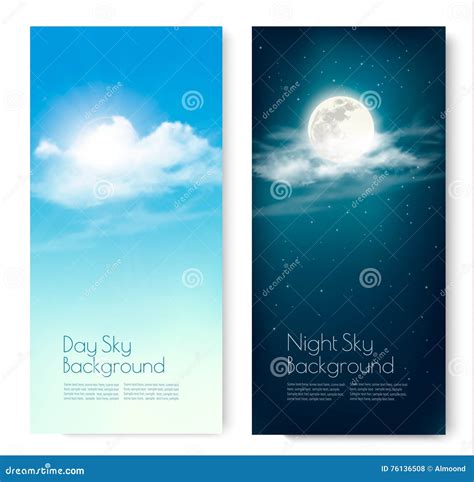 Two Contrasting Sky Banners Day And Night Stock Vector
