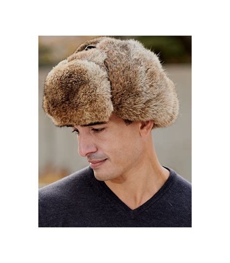 Brown Rabbit Fur Russian Ushanka Hat For Men