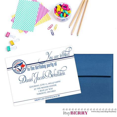 Blue Jays Birthday Invitation Baseball Birthday Card Toronto Etsy