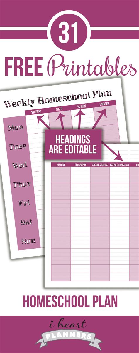 All the free printable homeschool curriculum on this site can be accessed by subject or grade level to make it easy to find exactly what you are looking for. Day 27: Free Homeschool Planner - I Heart Planners