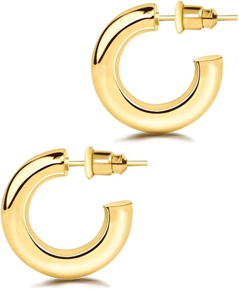 Wlane Small Thick Gold Hoop Earrings For Women Chunky Gold Hoops 30mm