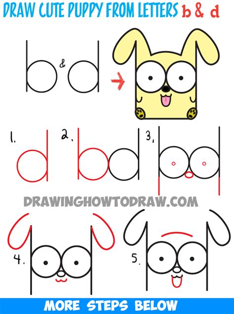 How To Draw Cartoon Baby Dog Or Puppy From Letters Easy