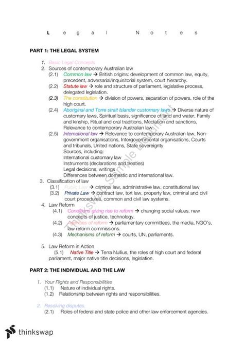 Year 11 Legal Studies Notes - Entire Syllabus | Legal Studies - Year 11