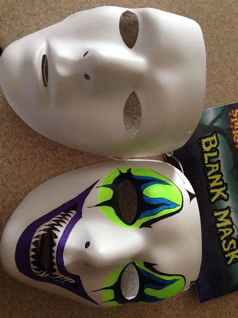 Not Quite Finished But Before And After Pic Of Hand Painted Blank Mask From Spirit Halloween