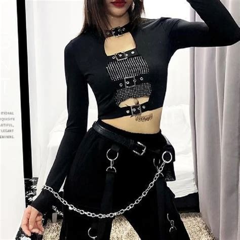 Open Front Buckled Long Sleeve Crop Top Corbeau Clothing Harajuku Fashion Street Edgy