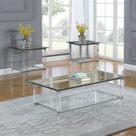 Shop Best Quality Furniture 3 Piece Coffee Table Set With Rectangle Clear Glass Top And Acrylic