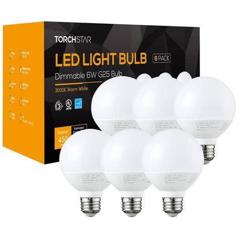 6 Pack G25 Globe Led Light Bulb 6w 40w Equiv 3000k Warm Whitee26