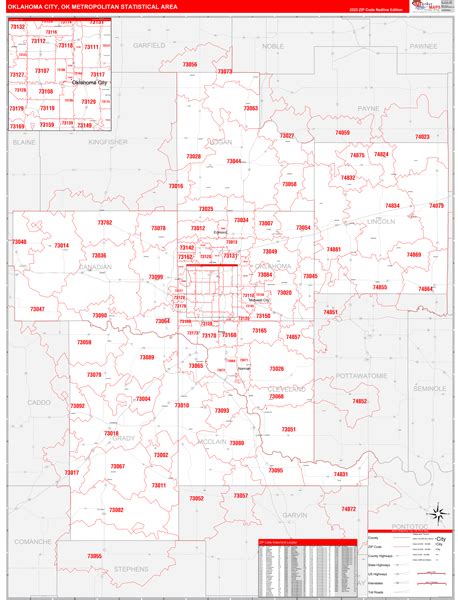 Oklahoma City Ok Metro Area Wall Map Red Line Style By Marketmaps