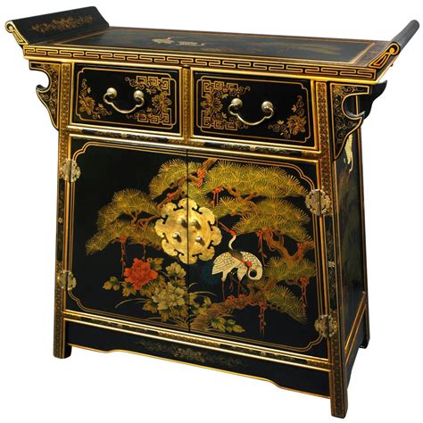 Oriental Furniture Black Lacquer Landscape Altar Cabinet Lcq 44 Bl
