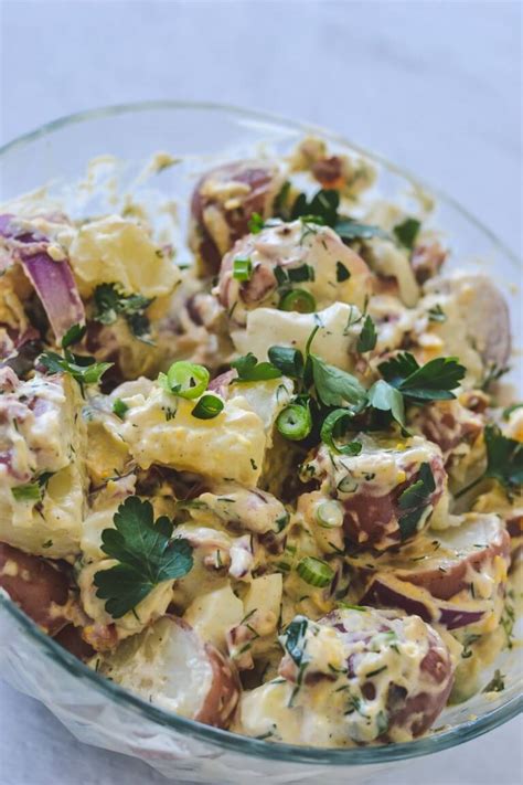 Waxy potatoes are really the best choice here — they hold their shape after cooking and have a soft, creamy texture. Best Dressing For Potato Salad : Red Potato Salad with Garlic Herb Dressing | Hello Little Home ...