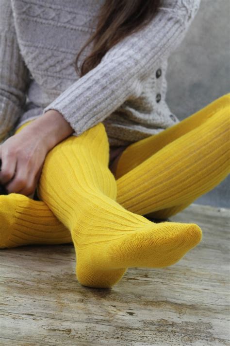 AUTUMN Canary YELLOW Wool Thigh High Socks Extra Long Unisex Etsy