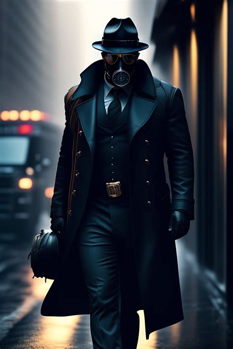 Lexica Detective Fedora Hat Black Trenchcoat Gasmask Sunglasses