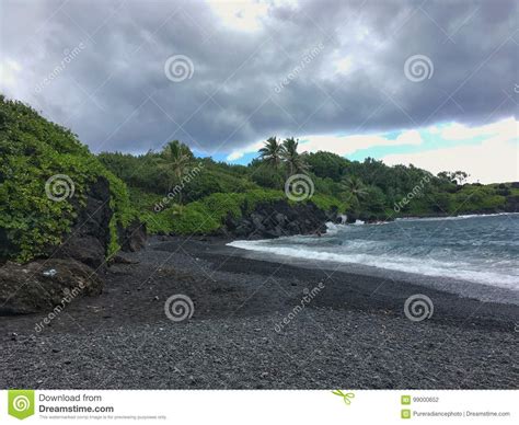 Black Sand Beach Ocean Scene In Maui Hawaii Stock Photo Image Of