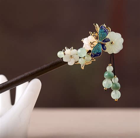 Green Tassel Flower Cherry Blossom Chinese Hair Pin Hair Stick Bead