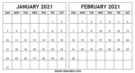 Holidays in red for easy glances at those important dates. Free Printable January February 2021 Calendar - Free Blank Template